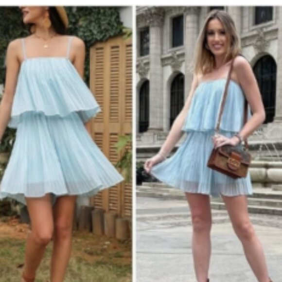 EXLURA Romper Dress Spaghetti Strap Chiffon Sky Blue XL🆕FAST⌚📦🏃🏻💨⚡🚚 - Picture 6 of 16